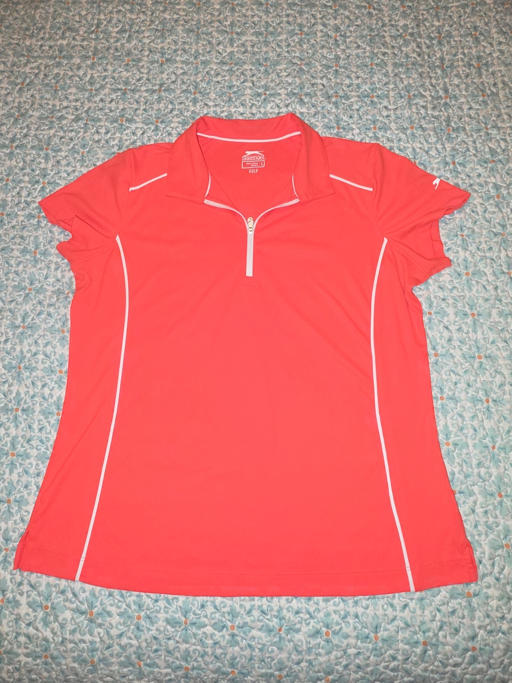 Slazenger Neon Coral Women’s Short-Sleeve Half-Zip Polo